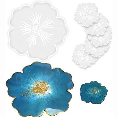 China Artificial Coasters Silicone Molds Epoxy Resin Mold UV Flowers Tray Cup Mat Mold For DIY Crafts Table Decoration Supplies for sale