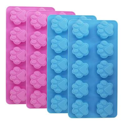 China 10 Cavity Cat Paw Print Silicone Mold For Candy Chocolate Cookie Soap Viable Free Shipping Handmade Ice Cube Tray Mold Random Color for sale