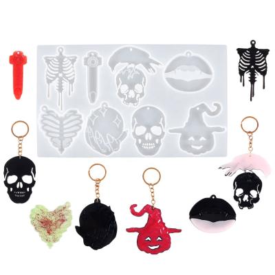 China Jewelry Pendant Craft Europe Halloween Key Chain Silicone Epoxy Resin Mold Skull Ghost Finger Necklace Casting Tools for sale