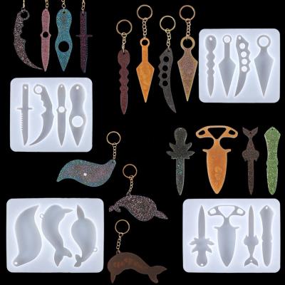 China Europe Dolphin Shape Silicone Key Chain Mold For Handmade DIY Epoxy Resin Key Chain Earring Knife Drop Glue Pendant Mold for sale