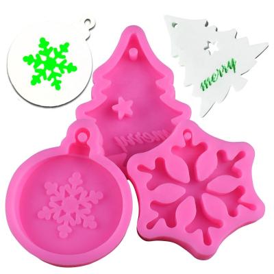 China Viable Christmas Tree Fondant Silicone Mold With Hang Hole Snowflake Pendant Epoxy Resin Mold Chocolate DIY Mold Christmas for sale