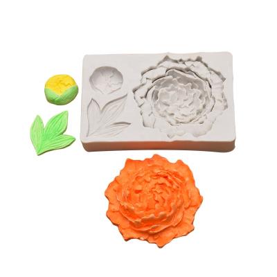 China Viable Fondant Mold Large Silicone Peony Roses Chocolate Cake Decorating Tool DIY Candle Soap Plaster Mold Handwork for sale