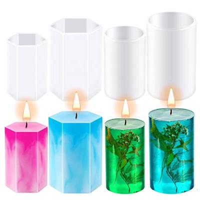 China Europe Casting Epoxy Resin Mold Cylinder Silicone Candle Mold Resin Hexagonal Table DIY Ornaments Molds Resin Art Supplies for sale