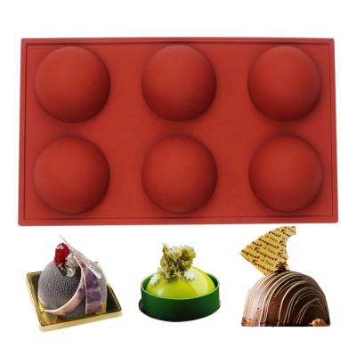 China Sustainable 6 Cavities Dome Silicone Mold For Hot Chocolate Bomb Jelly Pudding Mousse Baking Tools Dessert Mold Brown Color for sale