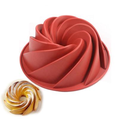 China Large Viable Silicone Cake Mold Swirl Form Bread Bakeware Mold Pudding Baking Tool Big Birthday Party Cake Mold for sale