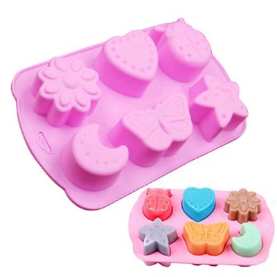 China Viable DIY 6 Cavity Silicone Mold for Cake ChocolateJelly Pudding with Insect Moon Butterfly Flower Heart Star Form Soap Making Molds for sale