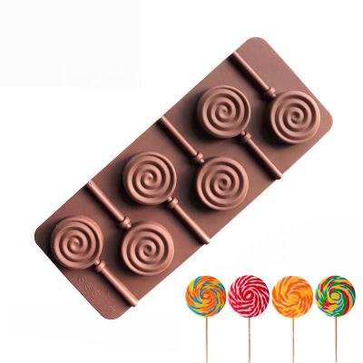 China Sustainable Silicone Lollipop Mold DIY Round Silicone Mold For Lollipop Hard Candy Chocolate Cake Decorating Stick 6pcs for sale