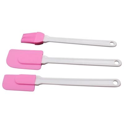 China Viable DIY Cake Tools Silicone Spatula Scraper Baking Mixing Brush Pink Color 3 Pcs Silicone Utensils Set for sale