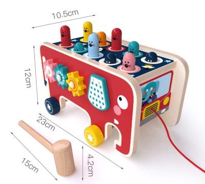 China Educational Toy Children Early Education Percussion Digital Cognitive Color Cartoon Wooden Elephant Hitting Hammer for sale