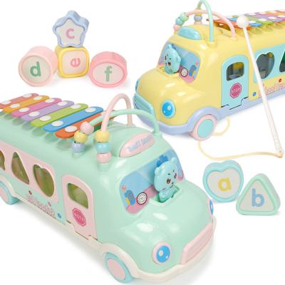 China 2021 New Piano Bus Children Kids Baby Toys Plastic Toys Blow Jigsaw Puzzle Learning Education Music Bus for sale