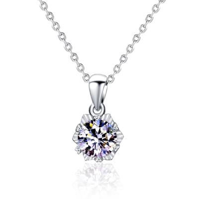 China Fashion Trend S925 Six-claw Moissanite Simple Korean Style Silver Necklace For Women And Girls for sale