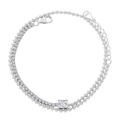 China New Design TRENDY Silverdouble-layer Ladies S925 Sterling Fashion Round Bead Bracelet For Birthday for sale