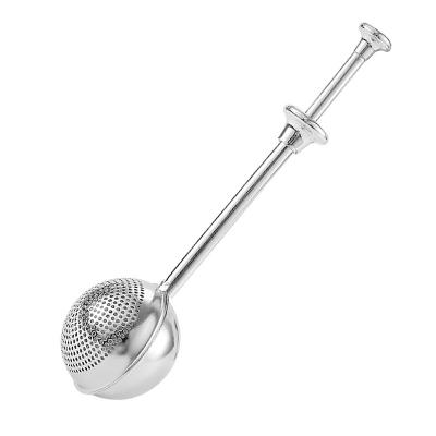 China Sustainable Hot Sale Stainless Steel Loose Leaf Tea Infuser Tea Ball With Push Handle for sale