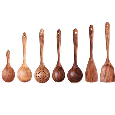 China Eco-Freindly Dropshipping Wooden Spoons For Cooking Teak Wood Spoons Spatula For Cookware Nonstick for sale