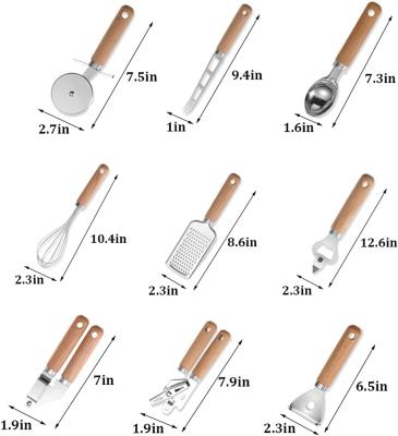 China Europe Tailai Kitchen Utensil Set With Acacia Wood Handles 9 Pcs Stainless Steel Kitchen Cooking Tools Bases Instruments for sale