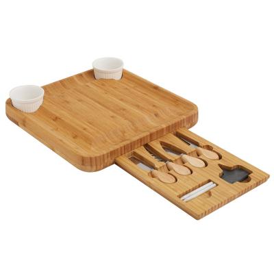 China Europe Tailai Natural Bamboo Cheese Board and Knife Set Serving Tray Ideal for Cheese Meat Cookies Housewarming Gift for sale