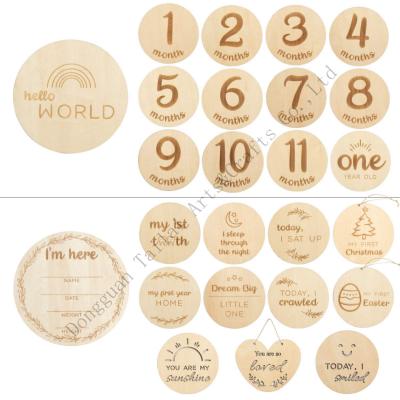 China Europe Wooden Baby Milestone Monthly Records Around Wooden Baby Milestone Milestone Include 13 Cards For Newborn Baby sty7 for sale