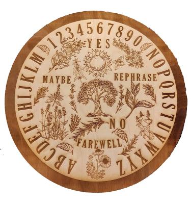 China Europe Round Wood Ouija Board Forest Spirit Board With Floral Herbal And Tree Gothic Or Witch Decor Spirit Divination Game Tools for sale