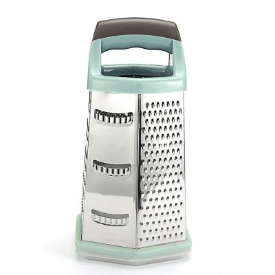 China Sustainable Kitchen Pro Vegetable Coconut Cheese Six 6 Sided 6 Sides Stainless Steel Box Manual Grater With Detachable Storage Container for sale