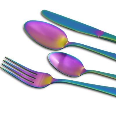 China Viable Colorful Polishing Tableware Spoon Fork Knife Camping Cutlery Set For Home Hotel for sale