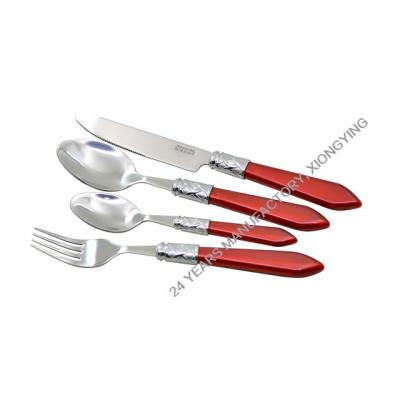 China Viable High Quality Plastic Handle Stainless Steel Cutlery Set Knife Fork Spoon Cutlery Set for sale