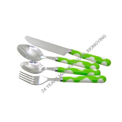 China Durable Plastic Handle Cutlery Set Knife Fork Spoon Stainless Flatware Set for sale