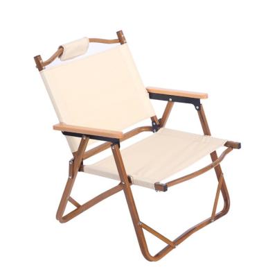 China Customized Easy-carry Aluminum Foldable Outdoor Kermit Chair Camping Foldable Beech Armrest Wood Chair Folding for sale