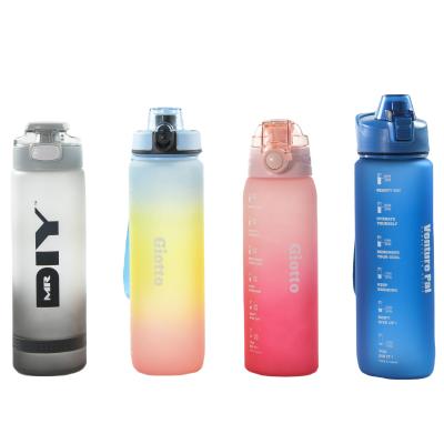 China 32oz Fitness Sports Water Bottle w/Time Stocked Motivational Marker & Removable Strainer Flip Top Leakproof Durable BPAFree for sale