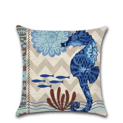 China Non-Toxic Sea Theme Canvas Decorative Square Cotton Marine Ocean Cushion Cover for sale