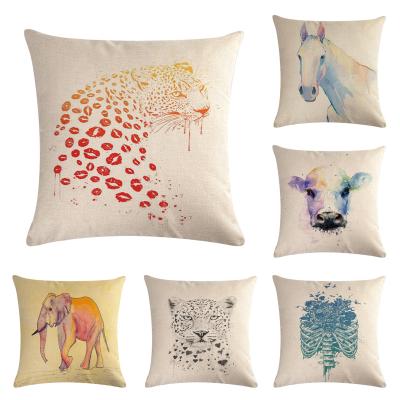 China 2021 Viable High Quality Watercolor Animal Ink Cotton Factory Cotton Canvas Fabric Wholesale Pillow Case for sale