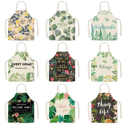 China Plain Leaves Kitchen Apron Green Fern Pattern Kitchen Aprons For Cooking Adjustable Home Bibs Gardening Adult Size 185g for sale