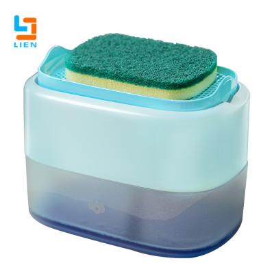 China Spülmaschine Kitchen Soap Dispenser mit Schwamm ABS-materiellem Soem-ODM zu verkaufen