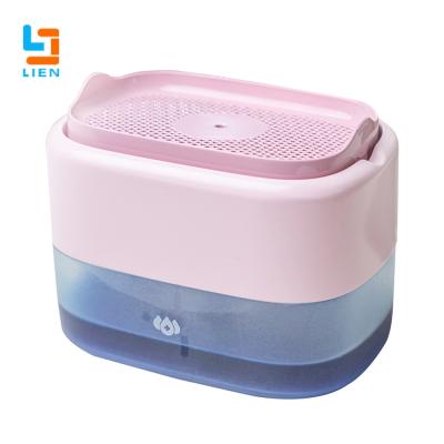 China ABS 500ml rosa Küchen-Seifenspender mit Schwamm-Halter-manueller Presse zu verkaufen