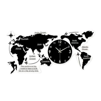 China Cheap and high quality antique style modern home decor China export metal wall clock map of the world for sale