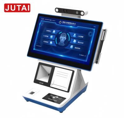 China JUTAI Clouds Bezoekersbeheersysteem, Tempered Glass Panel Bezoekersbeheer Kiosk Te koop