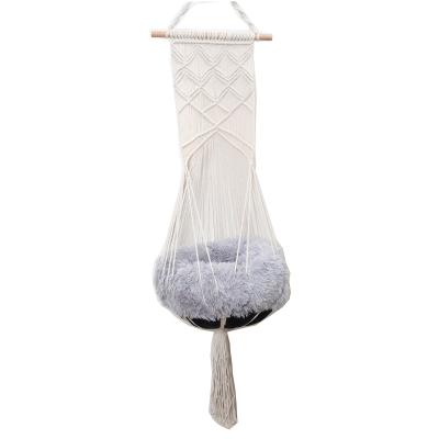 China Handwoven Hammock Kitten Cage Macrame Hammock Bed Nordic Waterproof Cotton Rope Hanging Chair Soft Swing Hanging Basket for sale