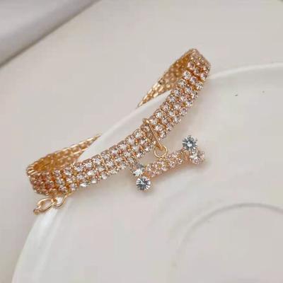 China 2021 Fashion Cute Pet Jewelry Collar Dazzle Rhinestone Chain Padded Glitter Collar For Cats Dogs for sale