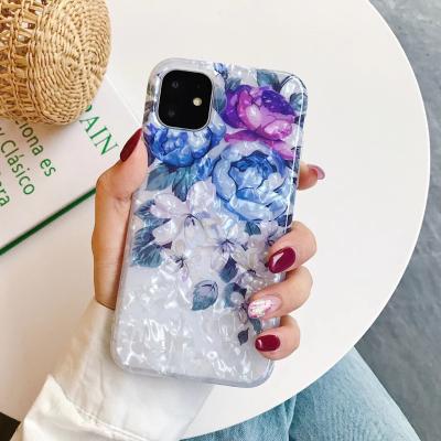 China Shockproof Free Sample Luxury Shell Texture Flower iPhone XR XS X Max 8 7 Case For Plus 6S Plus Soft IMD Finger Ring Crystal Phone Cover for sale