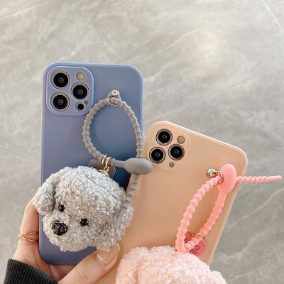 China Anti-fall for iphone silicone skin feeling soft tpu phone case with cute little dog teddy stuffed toys hang decorations case phone for sale