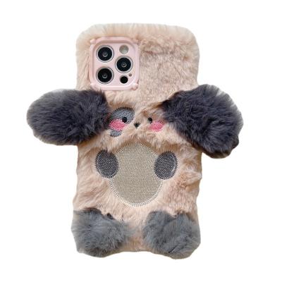 China 3D Anti-fall cell phone case for iphone 13pro dog fur tpu cover maximum warm soft cartoon cute winter suitable for girls for sale