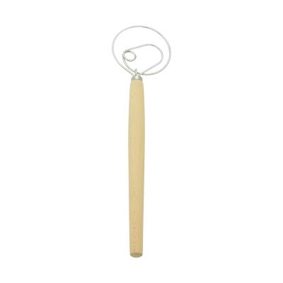 China Danish Eggbeater Stainless Steel Bread Dough Sustainable Baking Beater Danish Kitchen Long Wooden Handle for sale