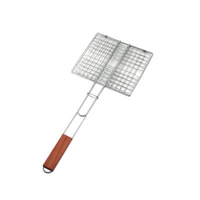 China Easily Cleaned Steel BBQ Mesh Wooden Handle Hamburger Grilling by Mesh Wire Hamburger Grilling Stainless for sale