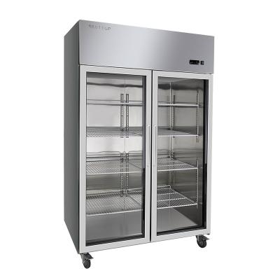 China Single-temperature Large Capacity Cooling Drinks Stainless Steel Glass Upright Refrigeration Hardware Refrigerator Door Upright Display Refriger for sale