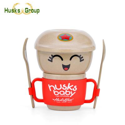 China Lovely And Creative Design Rice Husk Reusable 5PCS Tableware Set For Kids for sale