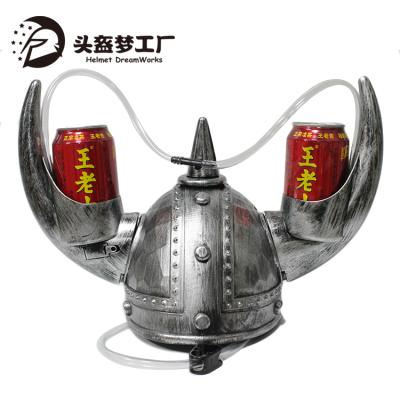 China New Disassembly Fun Party Hat Vinking Hat Beer Drinking Helmet With Adjustable Straw And Box Holder for sale