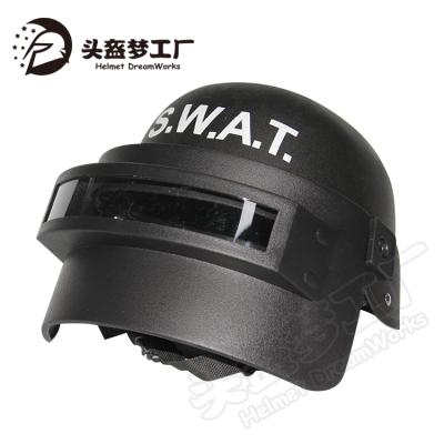 China Festival Prop Play Pretend Toy Custom Plastic Black BANG Helmet For Kids for sale