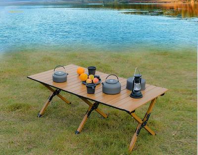 China Omelet Table Outdoor Wood Grain Aluminum Alloy Accessories Portable Folding Round Picnic Table for sale