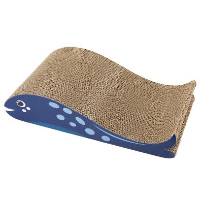 China Sustainable Double Side Whale Shape Corrugated Cat Scratching Board Cat Scratcher Furniture for sale