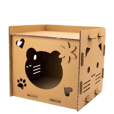 China DIY Easy Viable Cat Face Shape House for Cat Customized Printing Double Layer Cat Scratching Playhouse Made of Corrugated Cardboard for sale