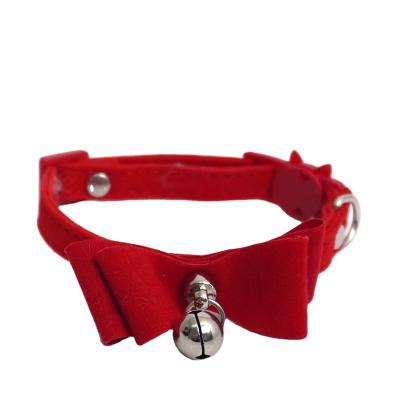 China Hot Selling Quick Release Cat Accessories Cute Adjustable With Bow BellsNecklace Velvet Soft Cute Cat Dogs Small Pet Collar for sale